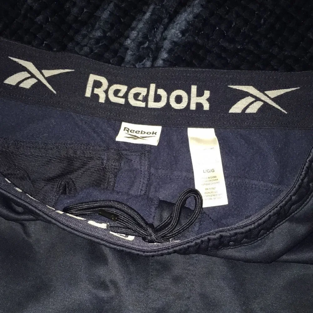 Navy Blue Reebok Tapered Leg Work out jogging sweatpants soccer warm up fleece L